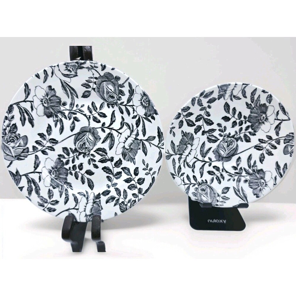 Churchill England Black Peony Floral Plates Set 2 Cottagecore Vintage